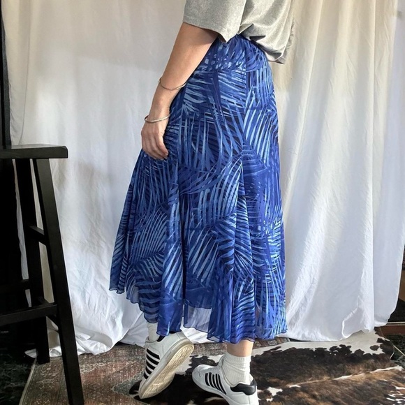 Vintage Ruby rd women’s blue Hawaiian tropical print flowy midi skirt - size 4P - Picture 8 of 8